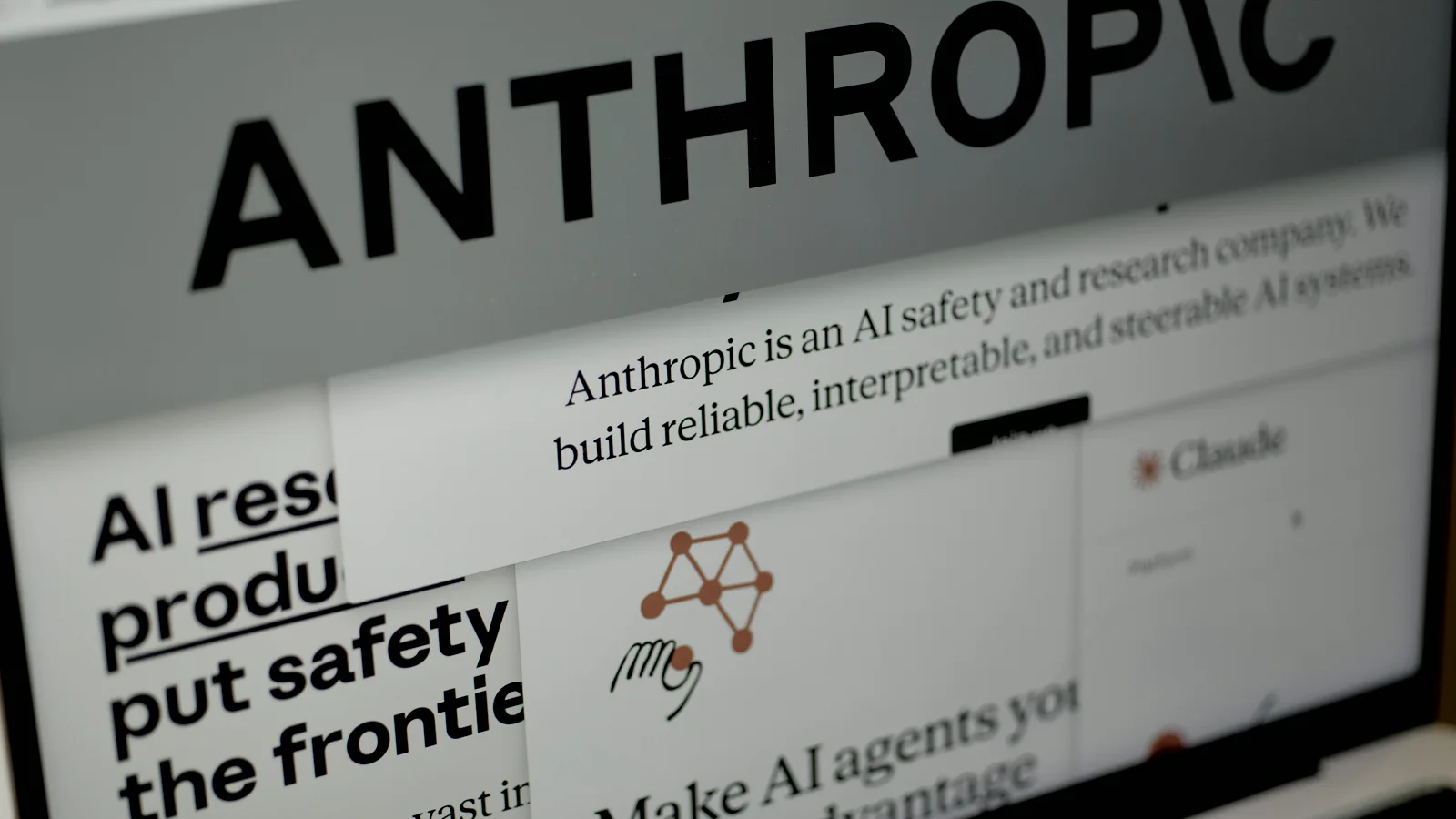 Anthropic website and logo displayed across a computer screen