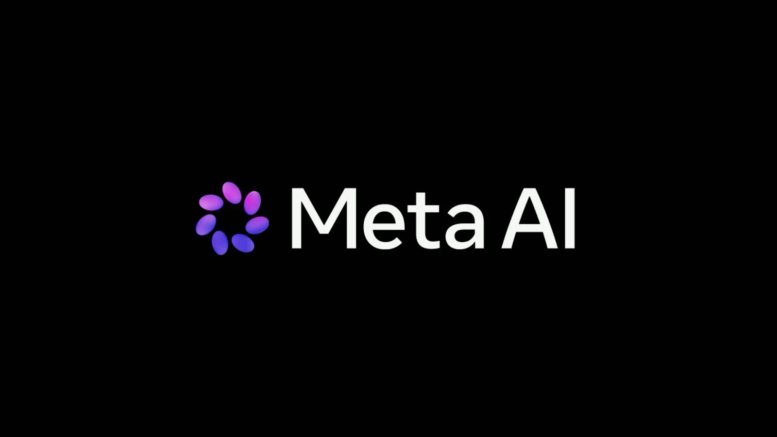 Meta AI wordmark and multicolor symbol on a black background